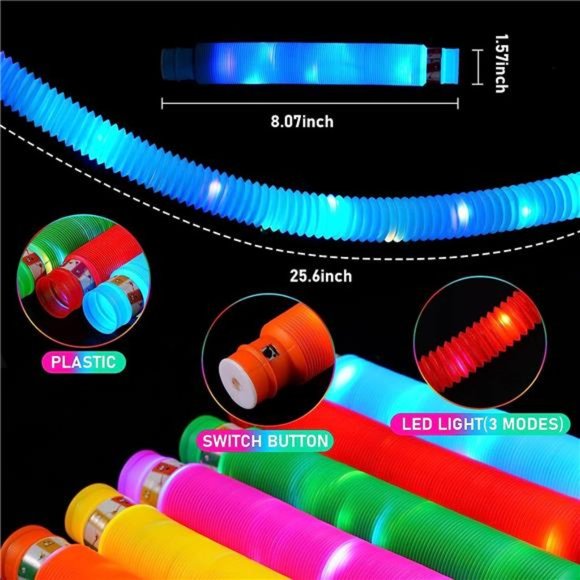 Light Up Pop Tubes Party Favors Sensory Fidget Toys for Kids 4-8-12, 6PCS Sticks - Picture 2 of 6